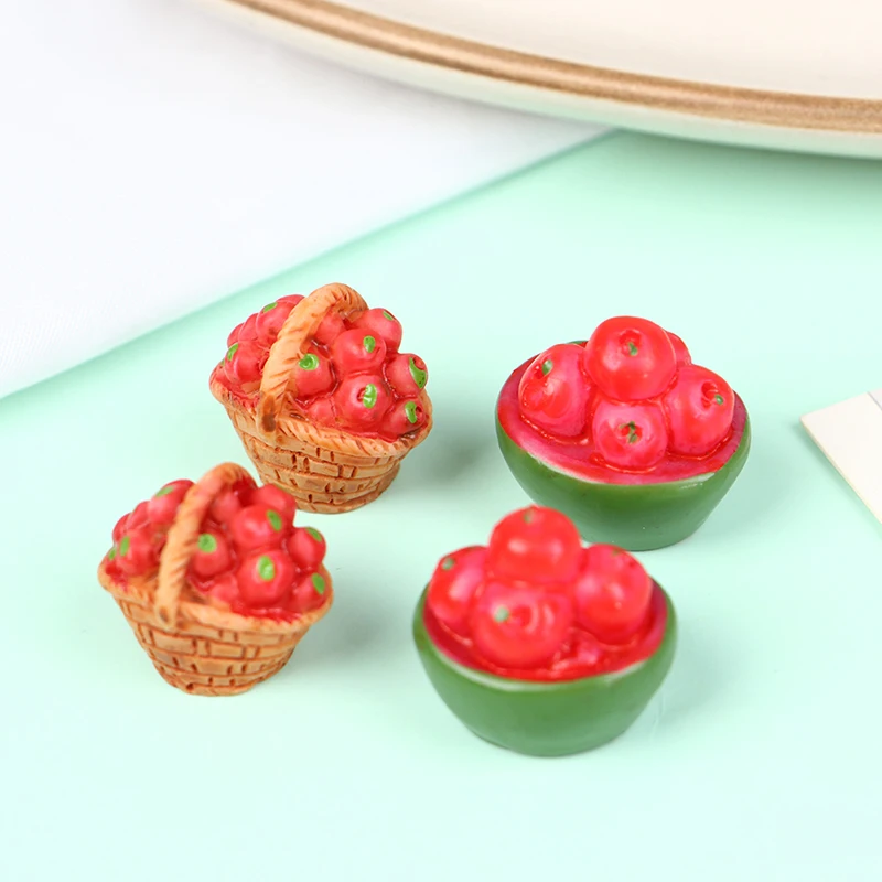 

Миниатюрные аксессуары для кукольного домика, 2 шт., 1/12, миниатюрная корзина из смолы с фруктами, имитационная модель, игрушки для украшения ...