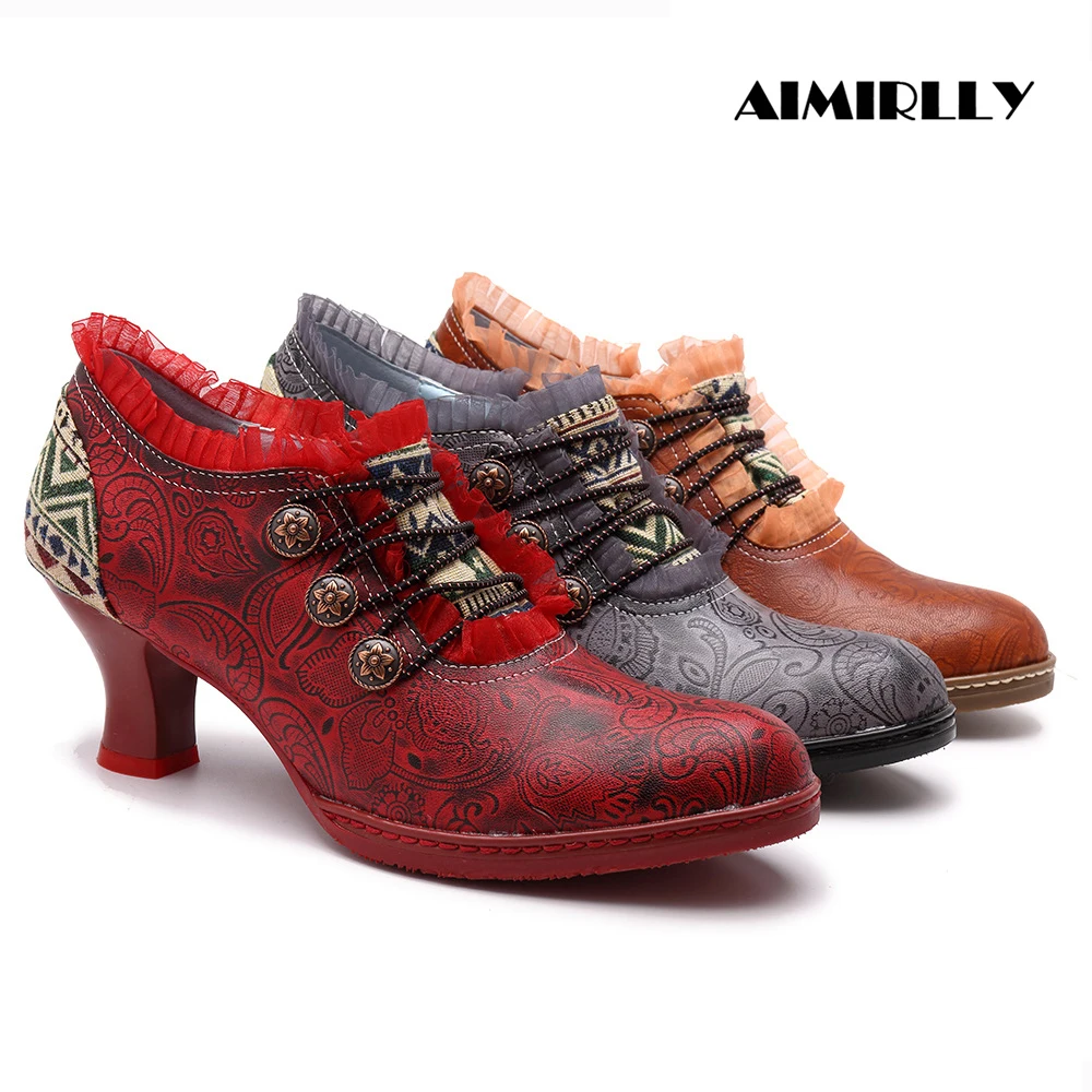 Женские ботинки кожаные ботильоны с принтом в стиле ретро Женская обувь на