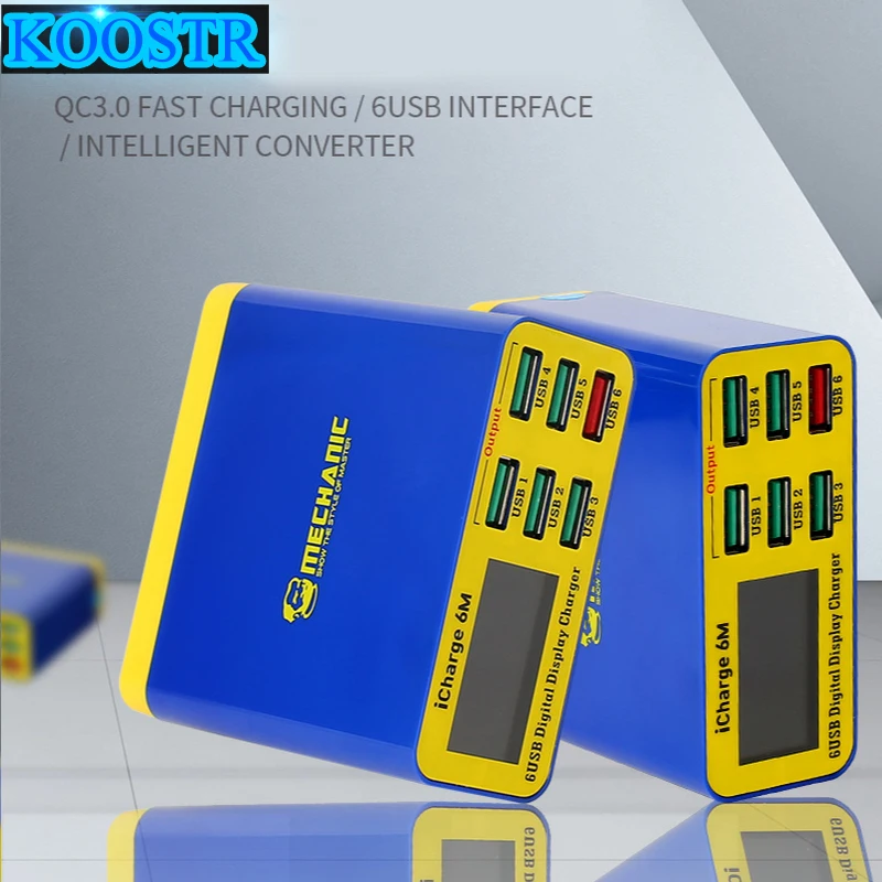 Зарядное устройство USB 60 Вт 6 портов светодиодный дисплей быстрая зарядка 3 0