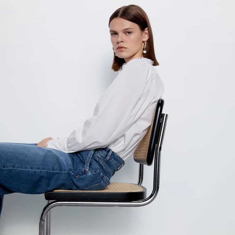 Женская Офисная рубашка ZA Повседневная Блузка с длинным рукавом вечерние топы