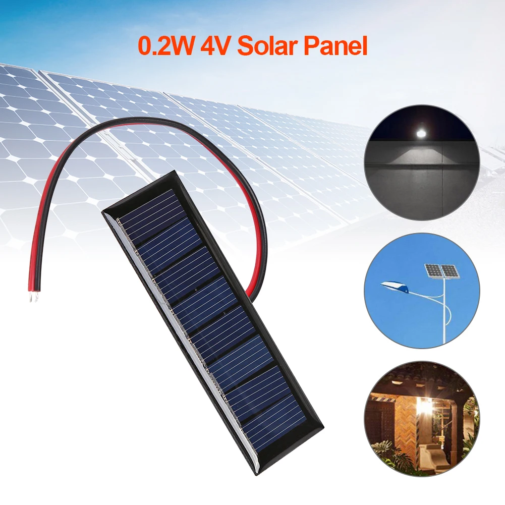 

Эпоксидная солнечная панель, 4 в, 0,2 Вт, 8 ячеек, 2 провода, 75 х2, 5 мм, портативное водонепроницаемое уличное дорожное зарядное устройство для пр...
