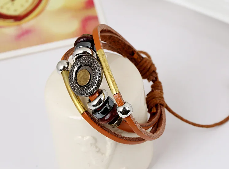 Плетеные браслеты из натуральной кожи в стиле ретро коричневого цвета круглые