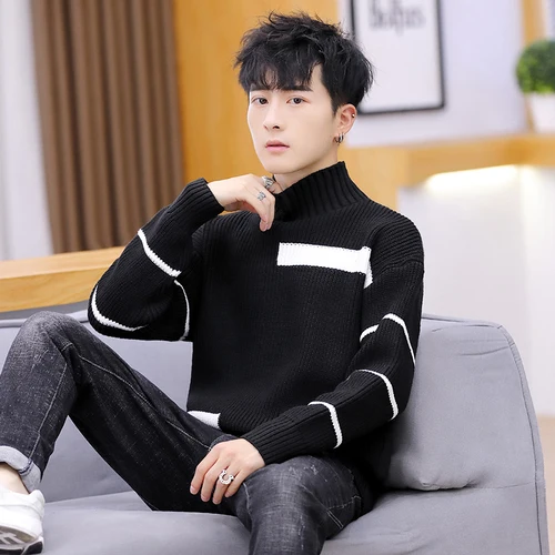 black Winter High Neck Thick Warm Sweater Men Turtleneck Brand Mens Sweaters Slim Fit Pullover Men Knitwear Male clothes - Цвет: black