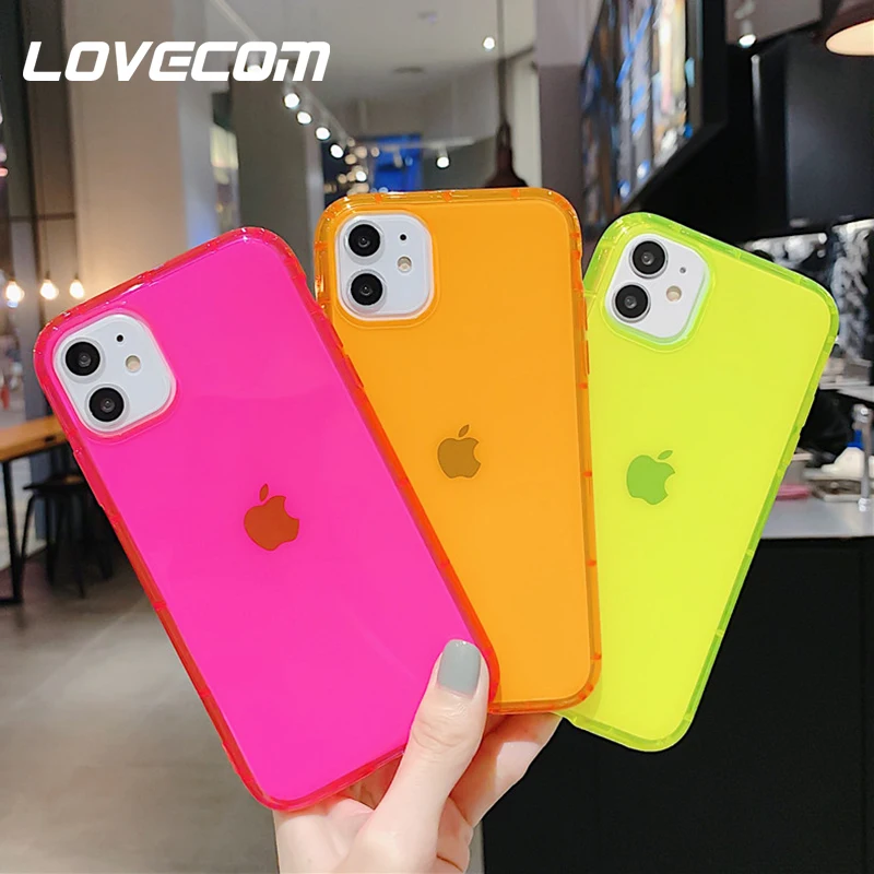 Флуоресцентный Прозрачный ударопрочный чехол LOVECOM для телефона iPhone 12 11 Pro Max Mini XR X