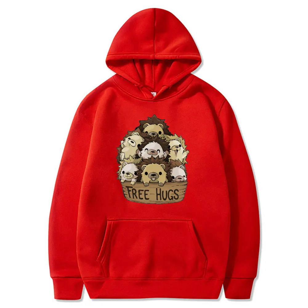 

Little Hedgehog Free Hugs Sweatshirts Cartoon Print Pullovers Mens Fashion Hip Hop Tracksuit Men's Fleece Vintage Clothes Men