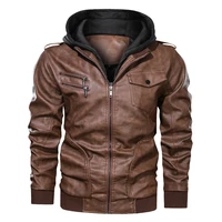 mens winter solid hooded body jacket mens casual collar zipper embellishment large fashion urban faux leather jacket