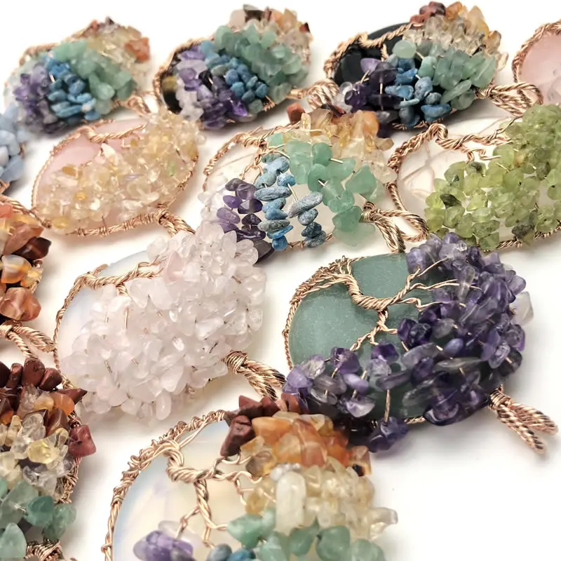 7 Чакр натуральный камень Древо жизни подвеска Рэйки ожерелье ручной работы