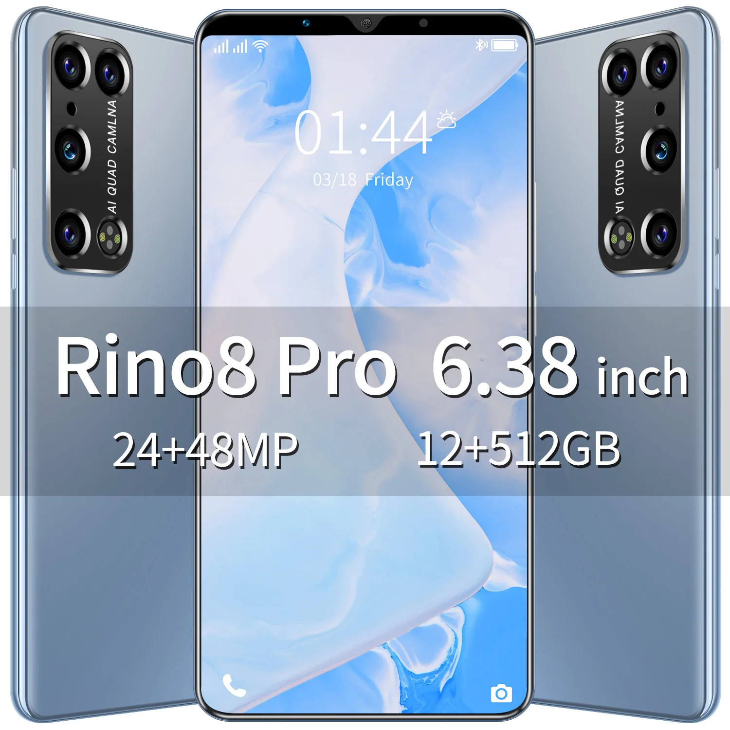 

smartphone Rino 8pro 12+512G 6.38 inch 24+48MP Mtk6889 5000mAh Android 10 4g 5gsuport 1080*2030