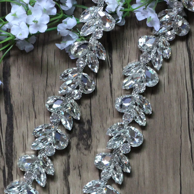 Free Shipping 1yard Crystal Rhinestone Chain Bridal Sash Trim Applique Trimming DIY Accessories LSRT096 | Дом и сад