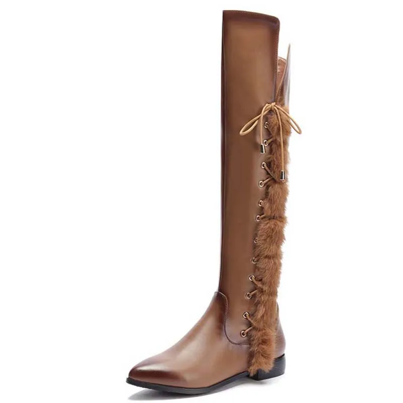ENMAYLA/Сапоги до колена женские сапоги на плоской подошве со шнуровкой зимние меху