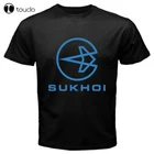 Новинка, Мужская черная футболка с логотипом русской авиакомпании Sukhoi, размер от S до 3Xl