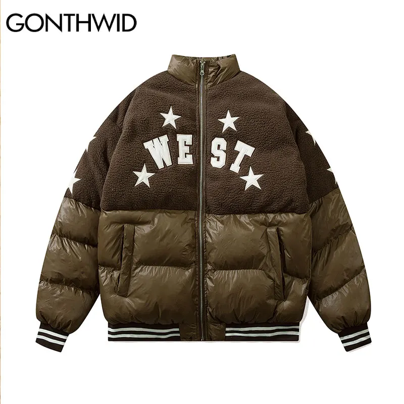 

GONTHWID уличная одежда, парки в стиле хип-хоп с вышитыми буквами, куртки с хлопковой подкладкой на молнии, зимние толстые теплые пальто, повседн...