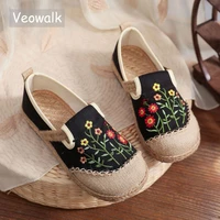veowalk flowers embroidered women handmade linen canvas slip on loafers comfortable low top sneakers vegan ladies bohemian shoes