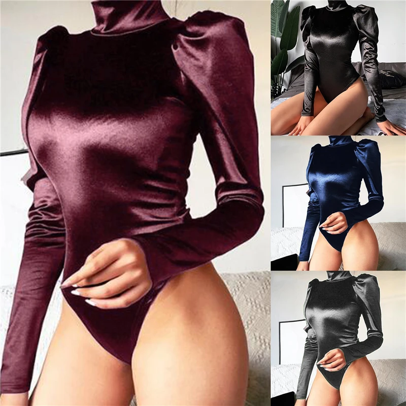 

Ladies Slim Solid Color Bodysuit Women High-neck Back Zip Long-sleeved Bodysuit For Female