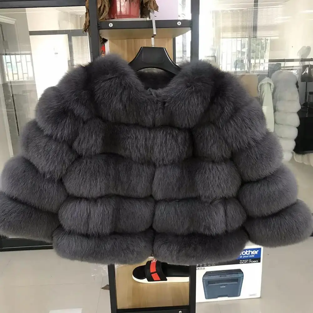 smoke QIUCHEN PJ1801 Новое поступление Женская зимняя шуба из натурального Лисьего меха Толстая меховая женская зимняя куртка - Цвет: smoke
