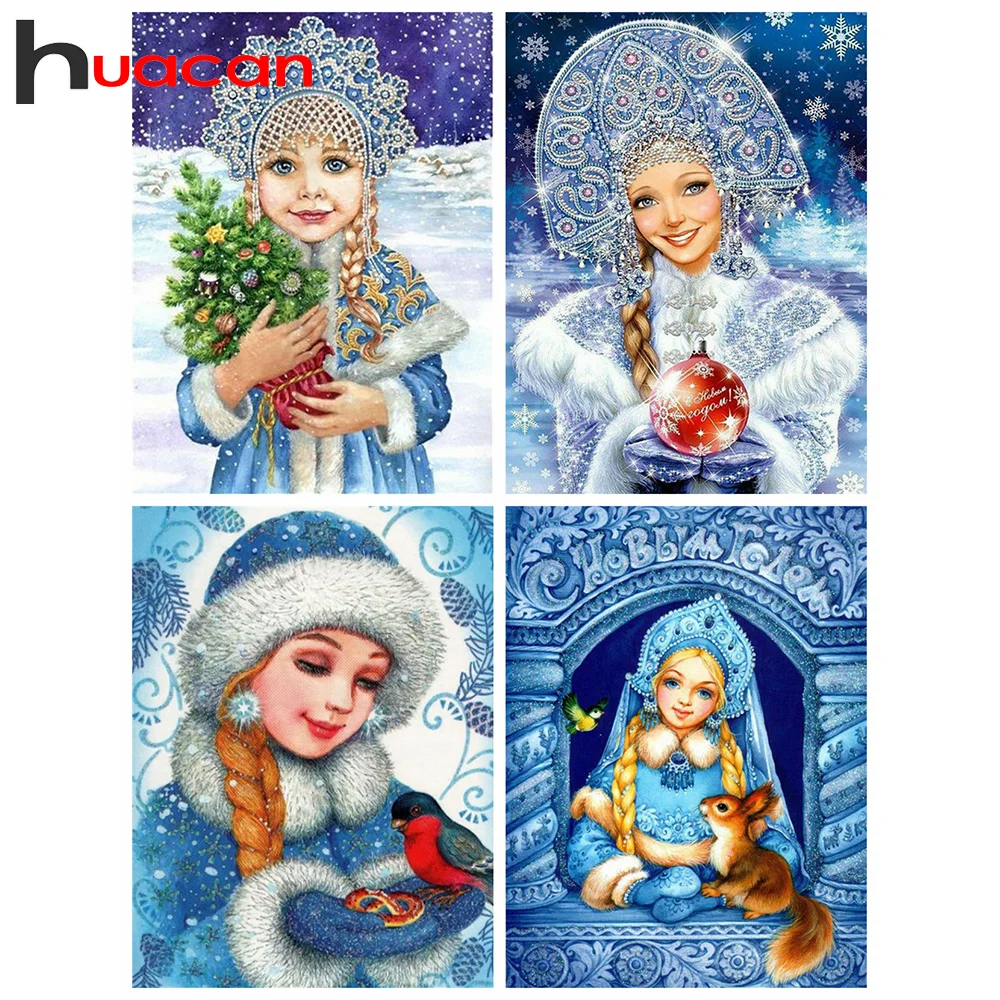 

Алмазная 5D картина Huacan, Новое поступление, зимний портрет, «сделай сам», Алмазная мозаика, вышивка, творческие хобби для девушек