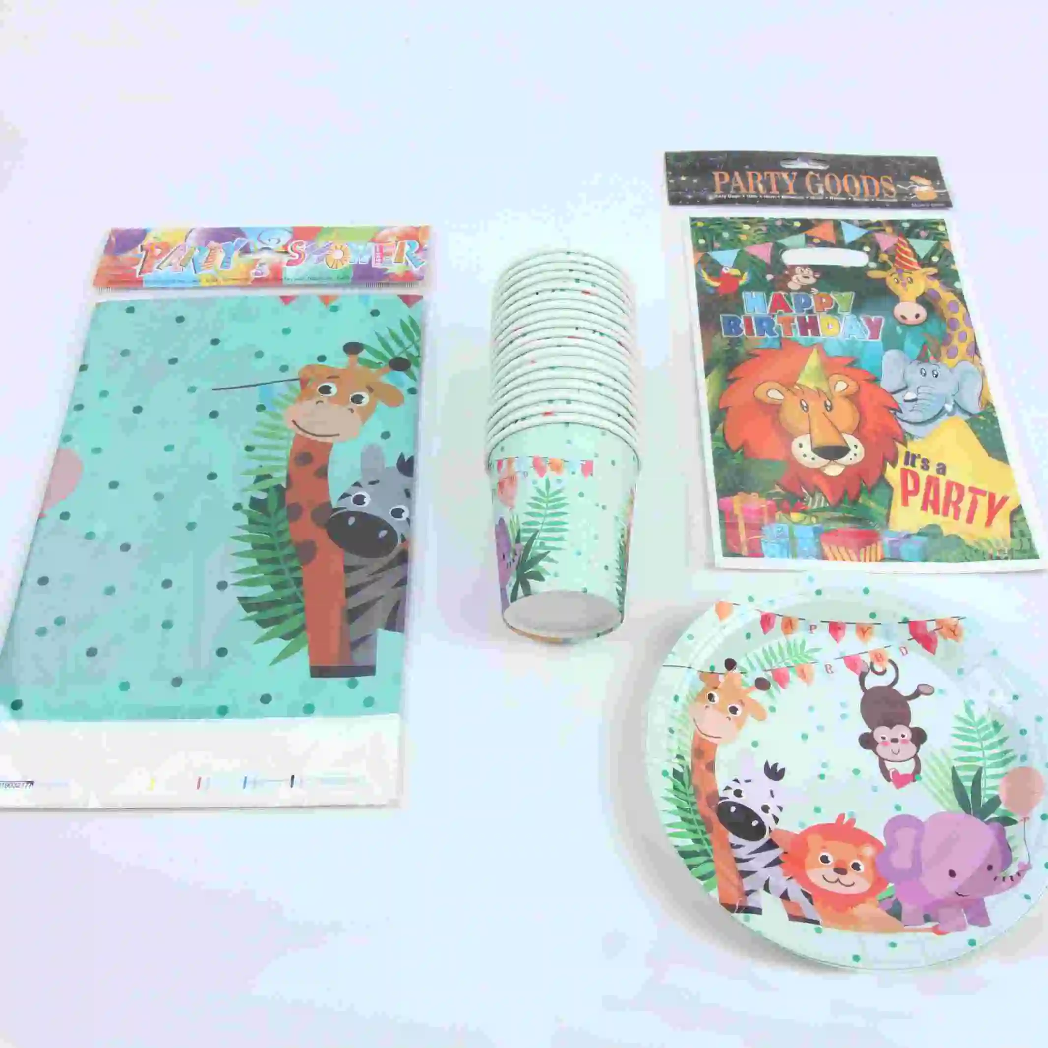 41pcs Package Одноразовые столовые наборы для вечеринки в стиле сафари с животными из мультфильмов, Детские вечерние принадлежности на день рождения - Цвет: 41pcs Package
