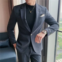 2021 classic plaid men suit 2 pieces business casual slim formal suits office work party prom wedding suits party stage clothing
