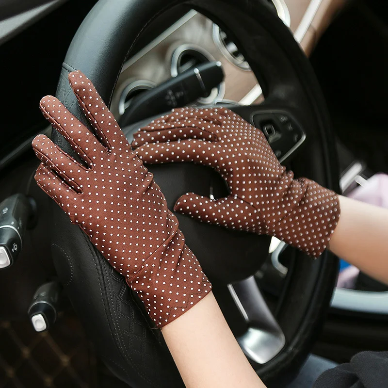 

1 Pair Fashion Sun Protection Wrist Gloves Dot Elastic Mittens Lady Gloves Knitted Fabric Vintage Mittens For Drive Shopping