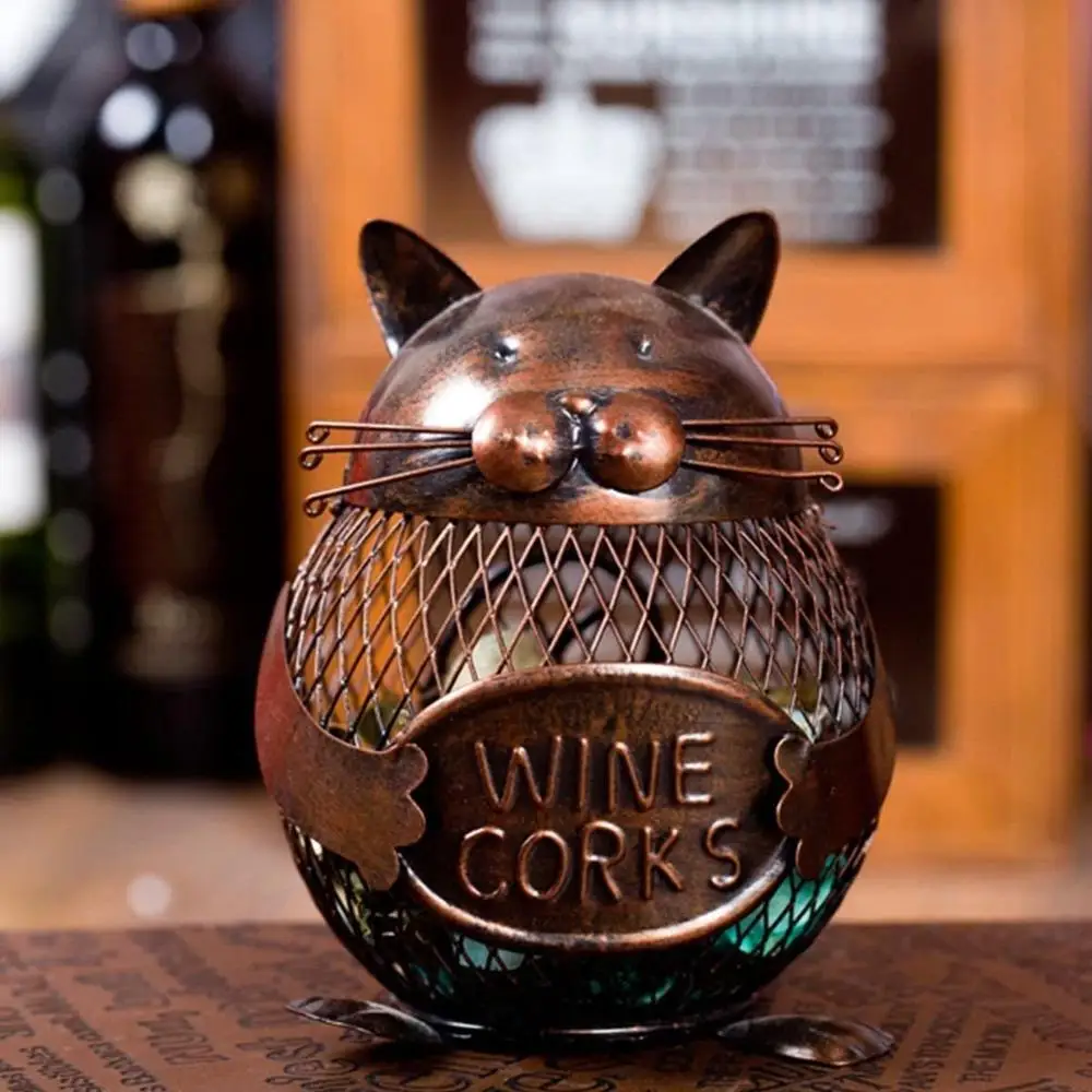

Practical Kitten Wine Cork Container Iron Piggy Bank Handcraft Home Decoration Gift for Home, Office, School, Bedroom Decoration