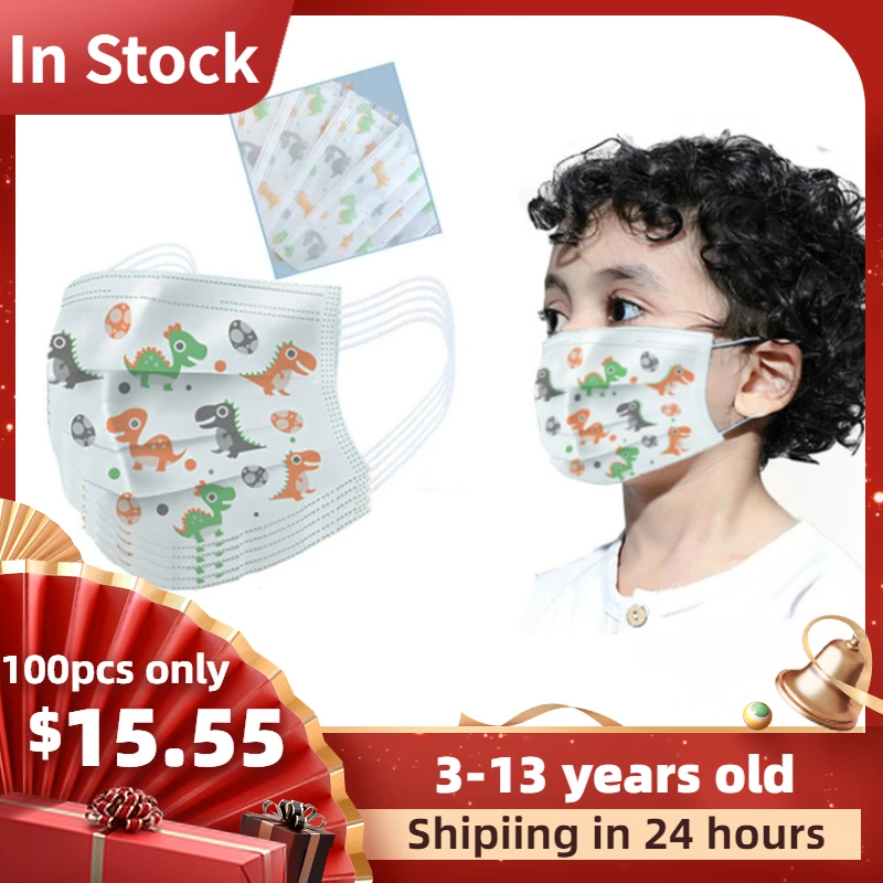 

100pcs/2boxes Cartoon Children Face Masks 3-Ply Disposable Mouth Masks Earloop Polypropylene kid boys girls lovely Thicken mask