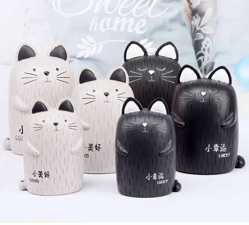 Черный Белый Кот модель кошка копилка настольные украшения копилка офисный стол украшение домашний декор Ремесла мультфильм милый