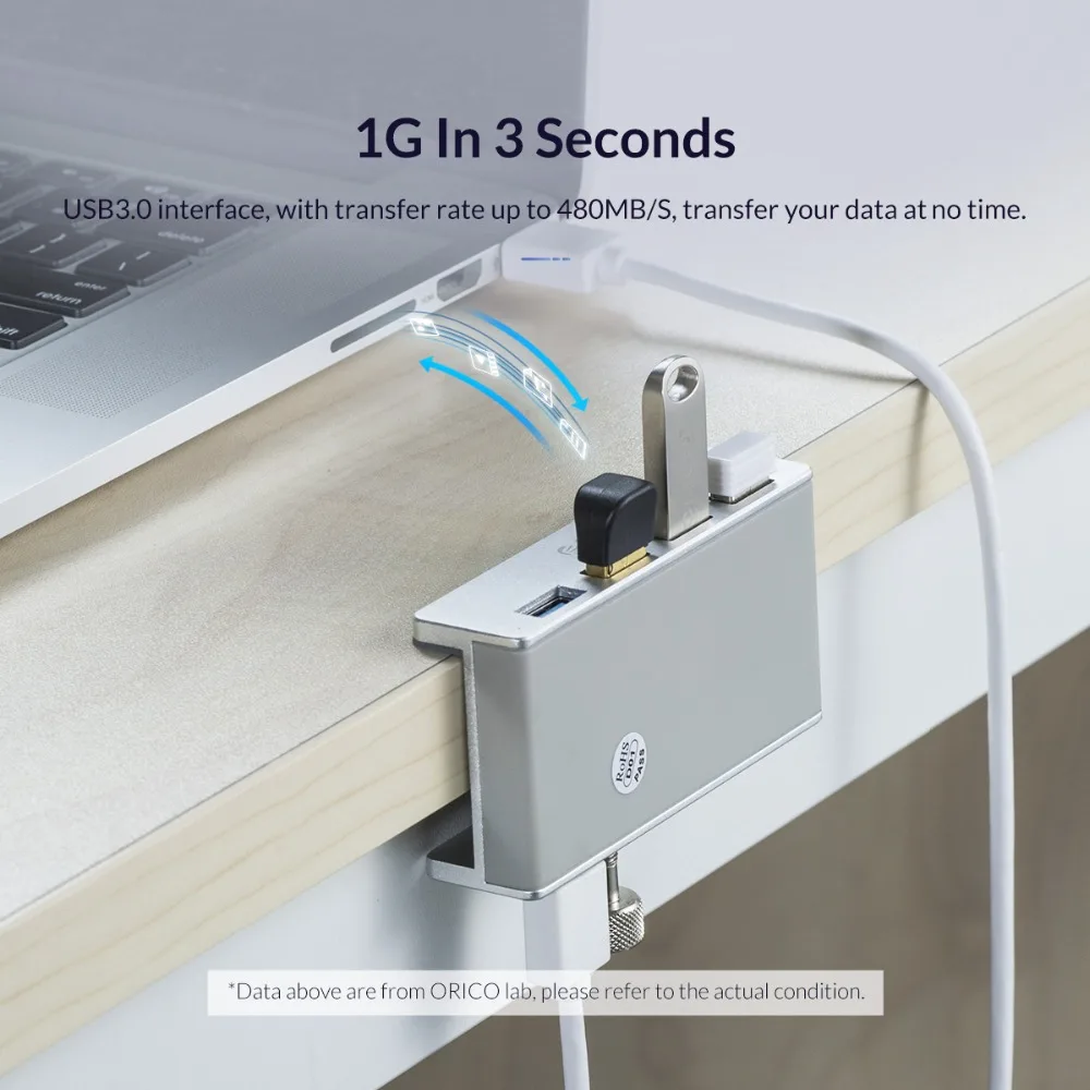 ORICO usb-хаб алюминиевый внешний 4 порта USB 3,0 Usb разветвитель с 10-30 мм регулируемым зажимом для Macbook Air ноутбук ПК Компьютерные концентраторы