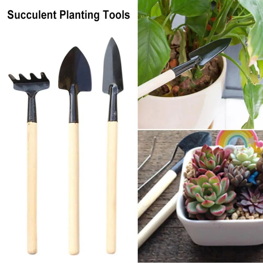 

3pcs/Set Wood Handle Stainless Steel Potted Plants Shovel Rake Spade Flowers Potted Plant Mini Gardening Tools Garden Supplies