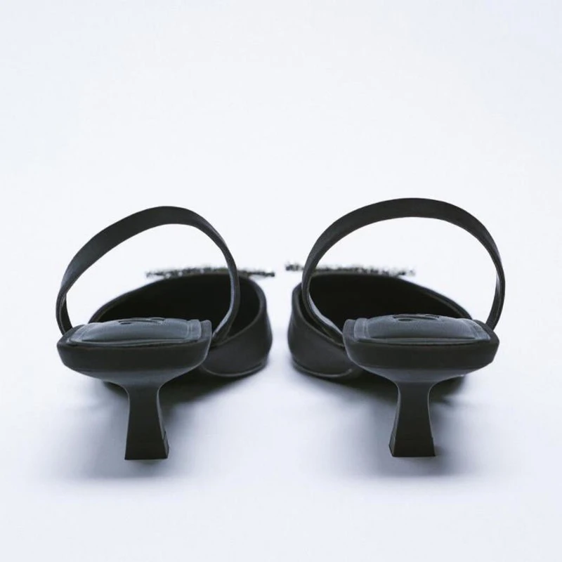 Luxury Brand Rhinestone Decoration Women Pumps 2021 New Rose Pink Shiny Slingback Cat Heels Spring & Autumn Wedding Party Shoes