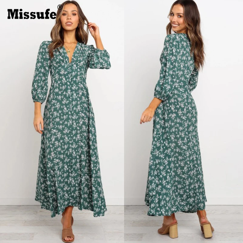 Missufe женское платье осень 2019 женские платья с принтом сексуальные v-образным