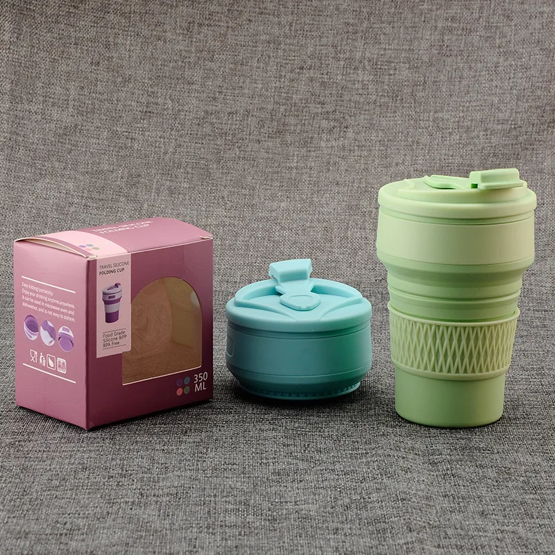 350ml Folding Silicone 4 kleur Draagbare Siliconen Telescopische Drinken Inklapbare koffie cup vouwen silica met Deksels Rei |
