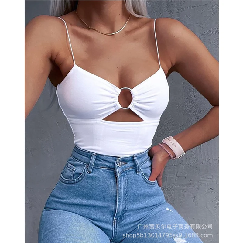 

WEPBEL Women Sexy Skinny Hollow Out Crop Top Shirt Ladies Elegant Summer Sleeveless Halter Corset T-shirt
