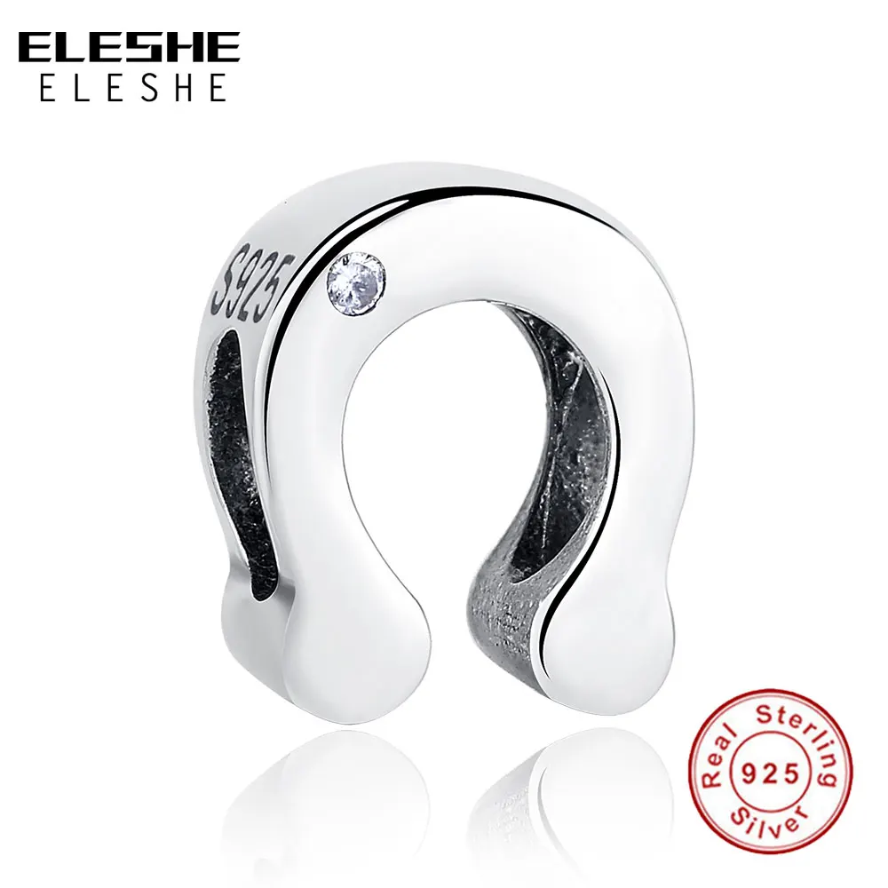 Счастливая подкова CZ очаровательные серебряные бусины 925 пробы браслет шарма