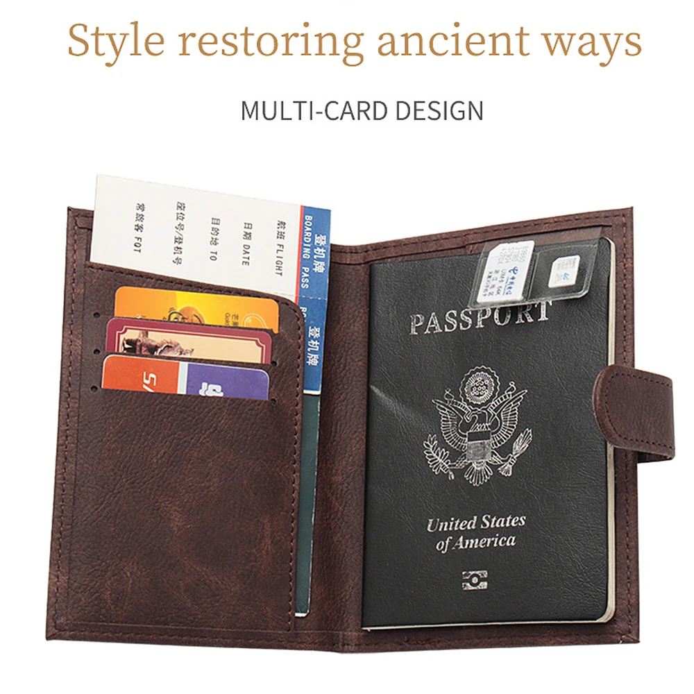 

Hot Sale Retro Business Leather Passport Holder PU Fashion Passport Book With Buckle Card Holder Package