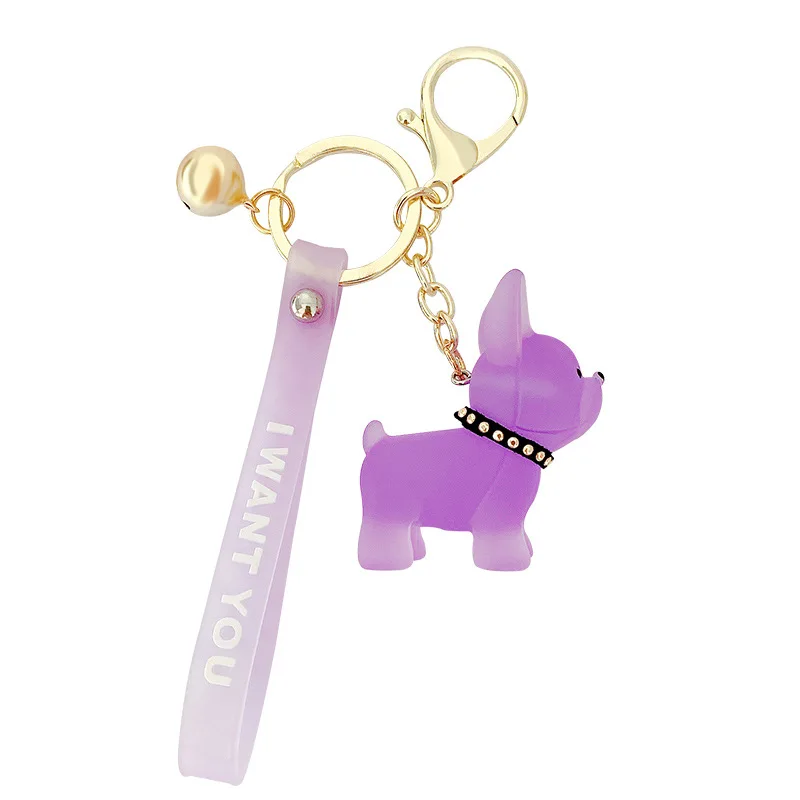 

Crystal Fighting Dog Korean Keychains Bulldog Cartoon Transparent Doll Key Chain Lovers Schoolbag Web Celebrity Pendant Key Ring