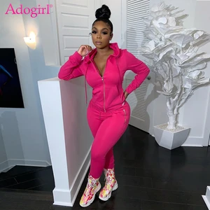 Adogirl 2020 осенний комплект из двух предметов с буквенным принтом для женщин на молнии с длинным рукавом толстовки с капюшоном Топ Леггинсы Брюки Костюм для бега