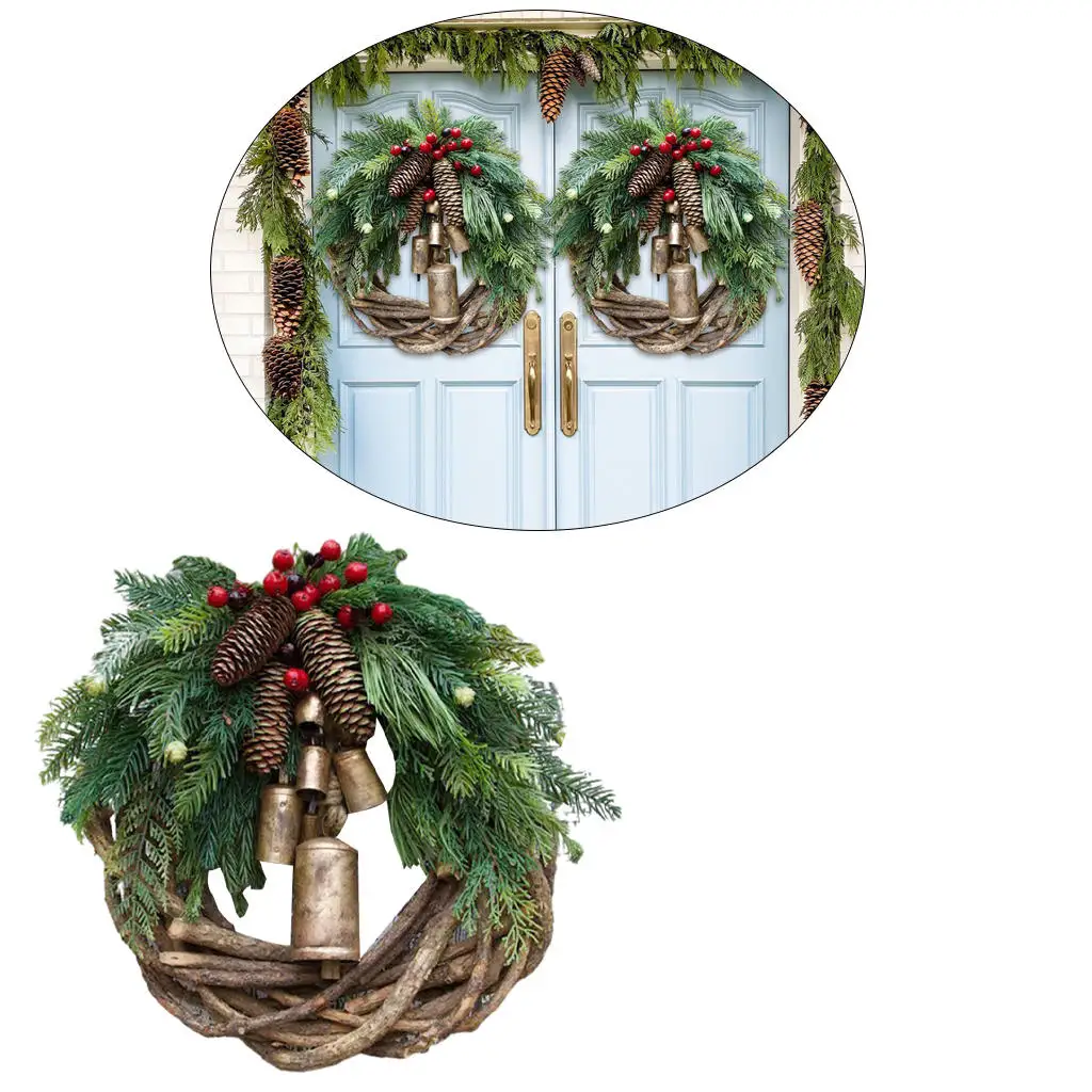 

Artificial Christmas Wreath Ornament Wall Hanging Christmas Collection Bells Xmas Wreath for Home Party Indoor and Outdoor