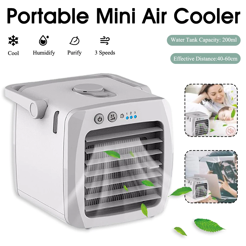 

Portable Air Cooler Mini USB Air Conditioner 3 Speeds Adjustable Outlet Desktop Air Cooling Fan for Home Office Car