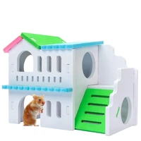 double layer hamster house small animal guinea pig mice plastic hideout villa with ladder pet squirrel exercise toy cage