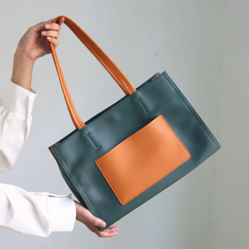 

Женская сумка с ручками EAM, зеленая Лоскутная сумочка из искусственной кожи в стиле ретро, сумка-клатч на плечо, 18A5214, 2021