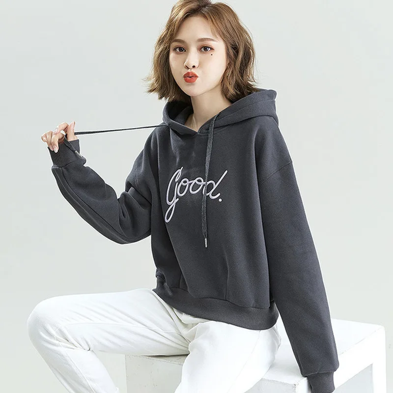 

Осень 2020, Женская толстовка в Корейском стиле, Повседневная Женская толстовка с вышитыми буквами