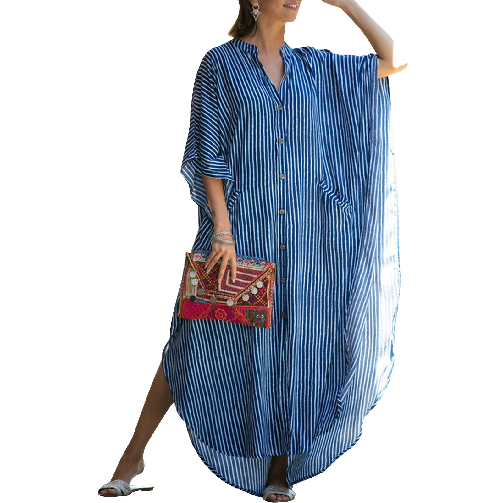 Женская Длинная накидка на купальник привлекательное Платье макси с пуговицами V