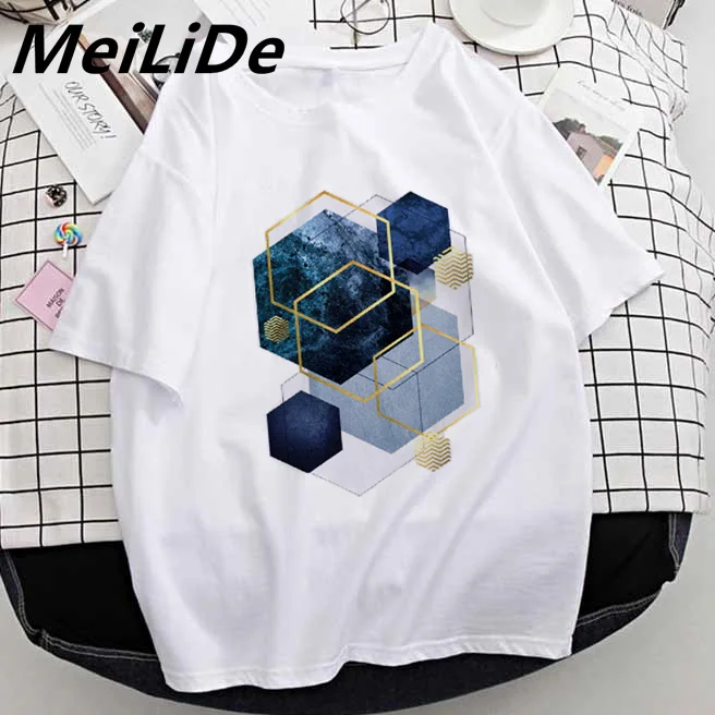 

Geometric T-shirts Women 90s Casual Kawaii Fashion Clothes Tshirt Tops 2022 New Cute Harakuku Streetwear Print Girl Tees T-Shirt