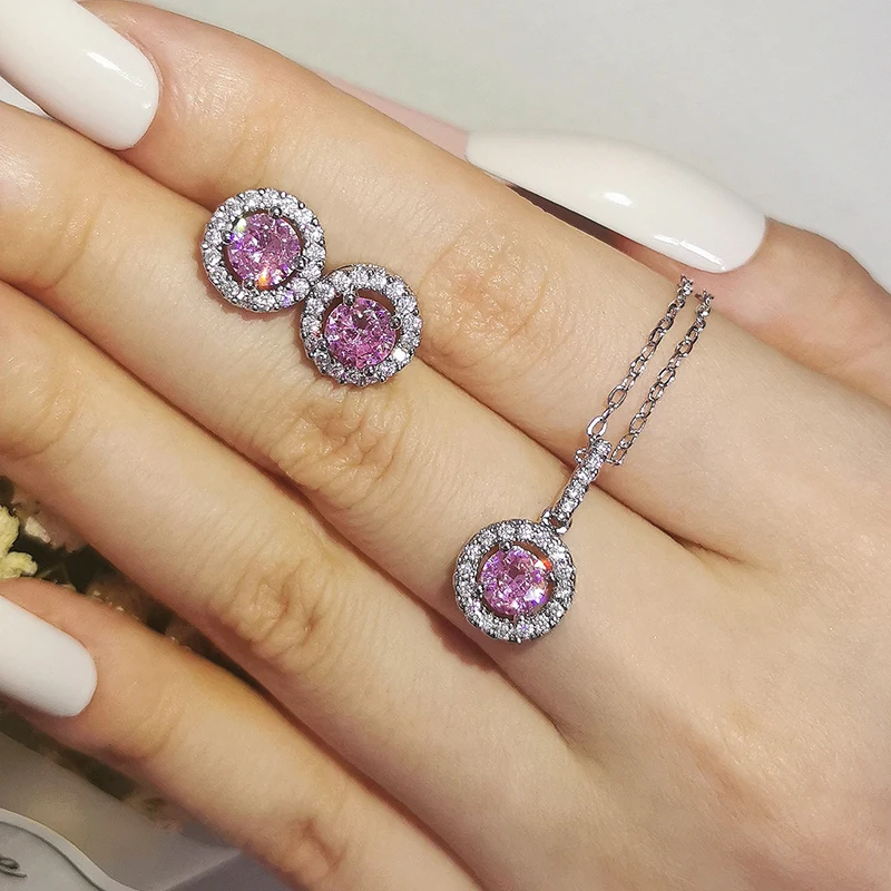 

2pcs Pack Real 925 Sterling Silver Jewelry Engagement Wedding Bridal ForLove For Brides Ring African J5848-pink