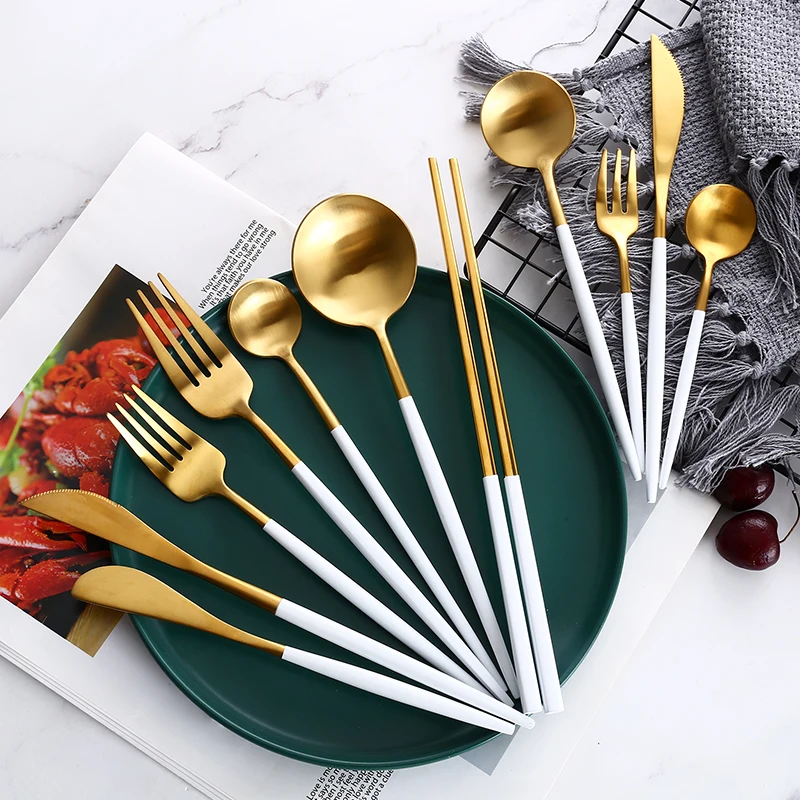 

Top Quality Dinnerware Steak Knife Fork Coffee Spoon Butter Knives Chopstick Dessert Knife Ice Spoon Stainless Steel Cutlery Set