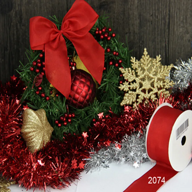 Лента с краями из проволоки 38 мм красная прозрачная тафта для платья банта