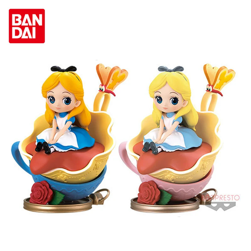 Bandai Genuine Qposket Stories Disney Princess Alice Character Modeling Doll Kawaii Cute Anime Action Figure Toys for Girls Gift