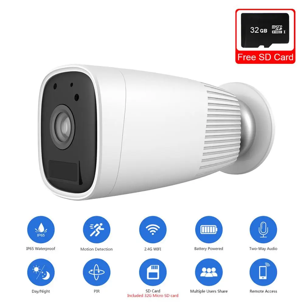 Камера видеонаблюдения HD 1080P беспроводная водонепроницаемая с питанием от Wi Fi и