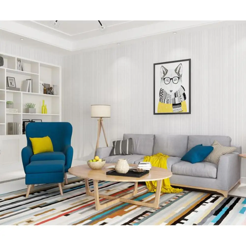 Однотонные вертикальные нетканые обои в полоску для декора фона телевизора 10