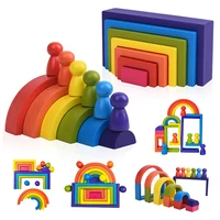 wooden rainbow stacking game learning toy geometry building blocks for toddlers age 1 2 3 4 years old creative color shape match